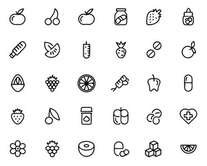 Poster - Comprehensive line art collection featuring essential elements for dietary supplements presented in a clean and modern graphic style with vibrant color accents