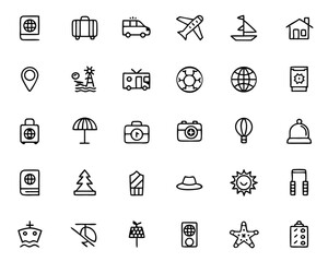 Poster - Comprehensive collection of thin line graphics representing various aspects of travel and tourism perfect for digital and print applications