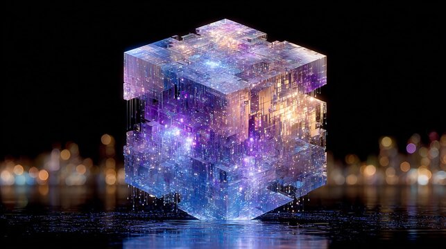 Luminous Data Cube: A Futuristic Digital Metropolis
