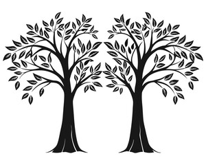 Poster - Striking black silhouette of a dense forest with various tree shapes perfect for nature themed designs and outdoor branding presented as a clean graphic