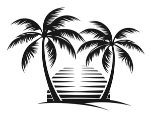 Poster - Collection of striking black and white tropical palm tree silhouettes perfect for creating a serene beach or exotic island atmosphere in your designs