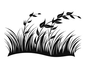 Poster - Stylized black and white meadow silhouette with subtle color accents perfect for natural themes and modern graphic design projects on a clean backdrop