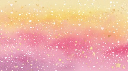 Poster - Adorable soft yellow to pink gradient with tiny floating hearts and shimmering stars in a horizontal pop frame.