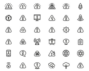 Poster - Comprehensive collection of essential warning and alert symbols presented as clean modern line graphics suitable for diverse safety and notification applications