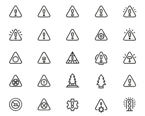 Poster - Comprehensive collection of hazard alert symbols and caution indicators presented in a clean modern line art style for clear communication of potential dangers