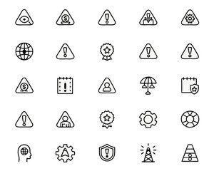 Poster - Comprehensive collection of hazard alert symbols and caution signs presented in a clean modern line art style suitable for safety notifications and informational graphics