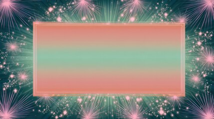 Poster - Pink and mint green horizontal gradient frame with pop art starbursts and sparkling effects around the edges.