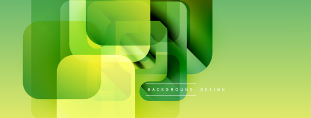 Poster - Abstract geometric shapes overlap, creating vibrant green, yellow gradients. Modern design suggests technology, innovation, freshness.