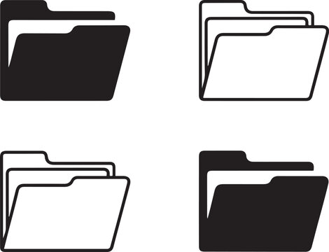 Vector folder icons: black, white, filled, outline variations