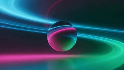 Poster - Glowing Orb of Serenity: A mesmerizing, neon-lit sphere floats in the center of an abstract, swirling galaxy of colors, exuding a sense of futuristic elegance and ethereal calm. 