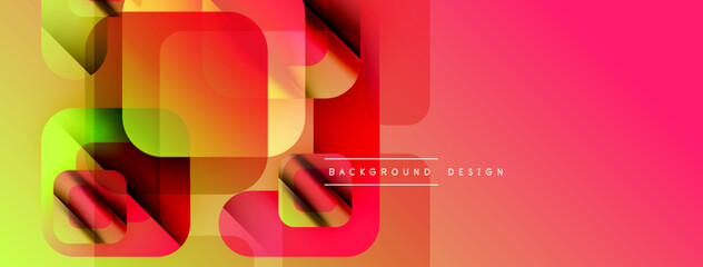 Poster - Abstract geometric shapes overlap, creating vibrant color gradients. Red, yellow, green hues dominate design. Modern aesthetic.