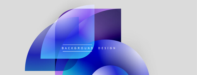 Fototapete - Abstract blue shapes overlap, creating dynamic background. Text reads background design. Minimalist, modern aesthetic. Smooth gradients present.