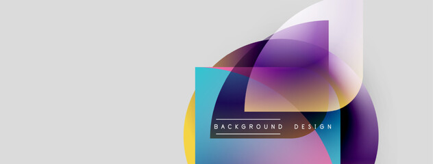 Poster - Abstract colorful shapes overlap, creating dynamic visual effect. Background features gradients, text elements, modern design aesthetic.