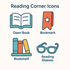 Leinwandbilder - Simple icons representing elements associated with reading and a reading corner.