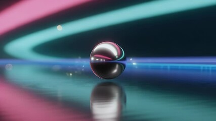 Poster - Abstract Reflection: A mesmerizing abstract composition featuring a chrome sphere suspended in an ethereal space, surrounded by vibrant, dynamic lines and reflections.