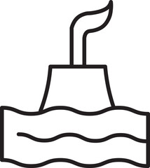Poster - Nuclear power plant cooling tower with steam rising above water, simple black outline icon, environmental and industrial concept, isolated on transparency background