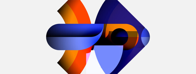 Poster - Abstract geometric shapes, vibrant colors, blue, orange, purple. Modern design, dynamic composition, clean lines, digital art.