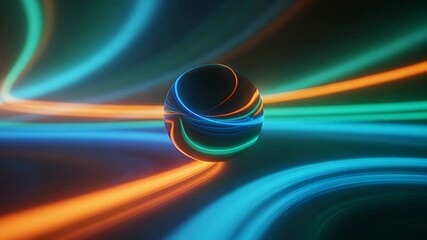 Poster - Glowing Sphere of Energy: A mesmerizing depiction of a radiant sphere, enveloped by streams of vibrant, multicolored light. The composition evokes a sense of dynamic motion and boundless energy.
