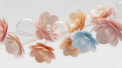 Poster - Pastel petal flowers with clear spheres peach pink