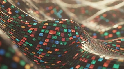 Poster - Data flow visualization: Captivating abstract digital visualization of interconnected data streams, with vibrant pixelated elements, reflecting the complex network of modern technology and science.
