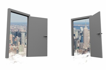 Poster - Cityscape seen from open doors