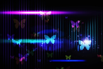 Poster - Digitally generated cool nightlife design with butterflies