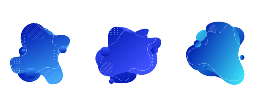 Set of Blue Gradient Fluid Blob Elements