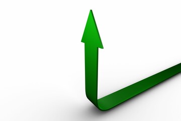 Poster - Green 3D arrow graphic is running horizontally then curving upward on plain white background
