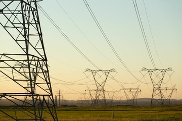 Poster - The evening electricity pylon silhouette