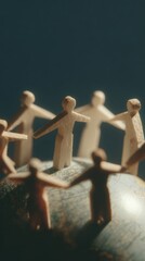 Aufkleber - Modern Digital Network Concept with Wooden Figures and Illuminated Globe Premium Global Collaboration and Unity for Professional Marketing Campaigns