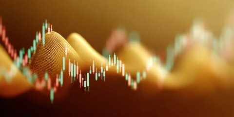 Aufkleber - Futuristic Crypto Portfolio Visualization with Dynamic Stock Market Chart and Digital Waves Highlighting Market Volatility and Investment Strategies