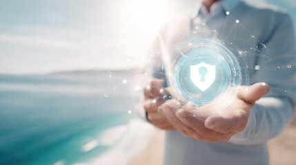 Fototapete - Modern Cybersecurity Breach Prevention with Holographic Network Security Icons Premium Professional Tech Content for Business Marketing Campaigns