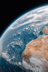 Poster - Satellite view of Earth showing atmospheric weather patterns and cloud formations over Africa with realistic topography for climate science and environmental monitoring
