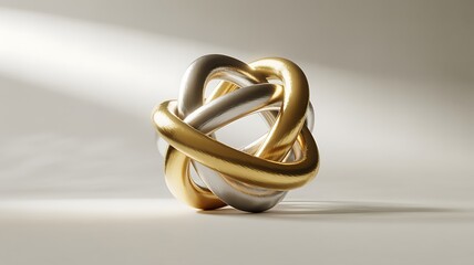 Poster - Intertwined gold silver metallic torus knot sculpture image