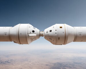 Fototapete - Advanced Spacecraft Docking with Detailed Mechanical Connections Above Earth - Innovation in Space Technology and Exploration for Commercial and Scientific Use