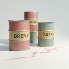 Aufkleber - Premium Professional Brent Crude Oil Barrels with Downward Price Chart Modern Energy Market Volatility for Business and Financial Editorial Use