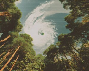 Fototapete - High-Tech Hurricane Monitoring with Clear Eye Structure on Large Screen in Weather Facility for Advanced Disaster Preparedness and Public Safety Alerts