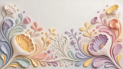 Wall Mural - pastel floral embossed design with delicate leaves and pearls image