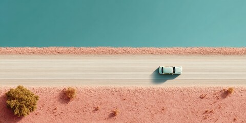 Poster - Modern Electric Vehicle Driving on Desert Highway Premium Authentic Tech Lifestyle Content for Adventure Marketing and Social Media Campaigns