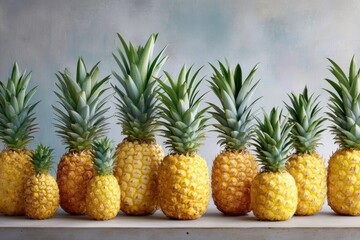 Poster - Premium Whole Pineapples Arranged Symmetrically with Natural Lighting Authentic Tropical Fruit for Healthy Lifestyle Marketing and Social Media Content