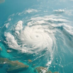 Poster - High-Quality Hurricane Satellite Image Over Atlantic Ocean for Professional Weather Forecasting and Climate Science Marketing and Editorial Use