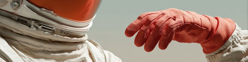 Poster - Premium Close-Up of Female Astronaut Gloved Hand in Space Suit Showing Precision and Strength for Empowering Professional Marketing and Advertising Campaigns