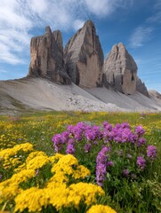 Poster - Premium High-Quality Alpine Mountain Peaks with Wildflowers in Summer Authentic Adventure Landscape for Travel Branding and Outdoor Marketing Campaigns