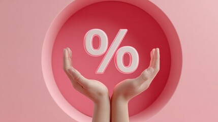 Poster - Professional Modern Business Hands Holding Glowing Percentage Symbol for Adjustable Interest Rates Premium Financial Content for Marketing and Advertising