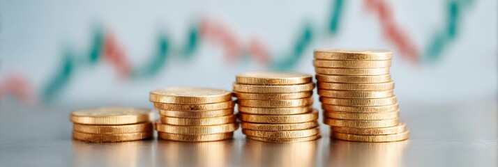 Aufkleber - Professional Financial Investment Concept with Stacked Gold Coins and Upward Trending Stock Market Graph for Modern Business Advertising