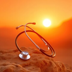 Poster - Modern Premium Medical Stethoscope Against Warm Sunset High-Quality Healthcare Symbol for Professional Marketing and Social Media Campaigns