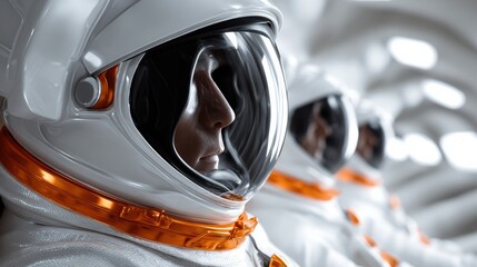 Poster - Professional Astronaut Crew Inside Spaceship Wearing High-Quality Spacesuits Modern Teamwork and Leadership for Tech Marketing and Corporate Content