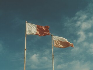 Poster - Professional National Flags Against Clear Sky Authentic High-Quality Symbol of Geopolitical Tension for Corporate and Editorial Media Use