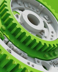 Poster - Professional Close-Up of Industrial Mechanical Gears in Green and White Premium Engineering Content for Technology Marketing and Advertising Campaigns