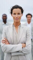 Aufkleber - Confident Woman Executive Leading Diverse Business Team in Modern Office Embracing Empowerment and Inclusive Leadership Trends